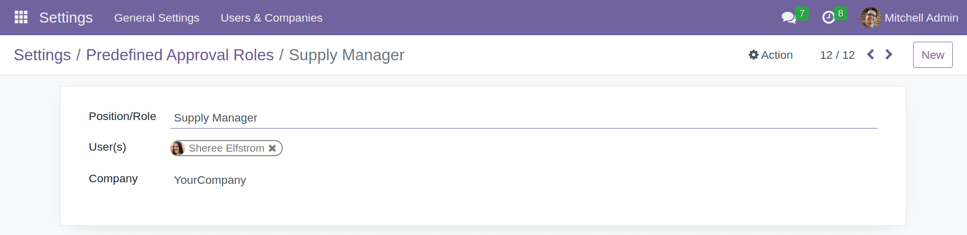 Predefined Approval Role Form