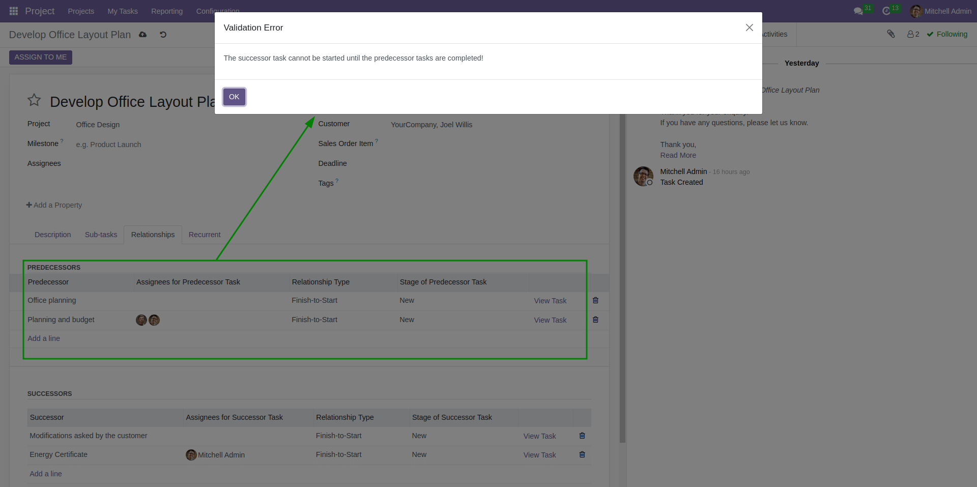 Project Task Relationship Validation