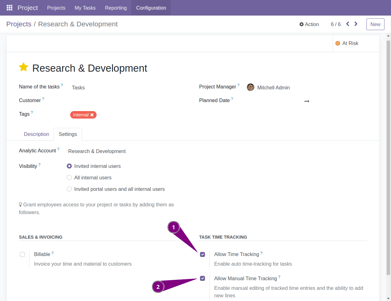 Project Setting - Allow Time Tracking