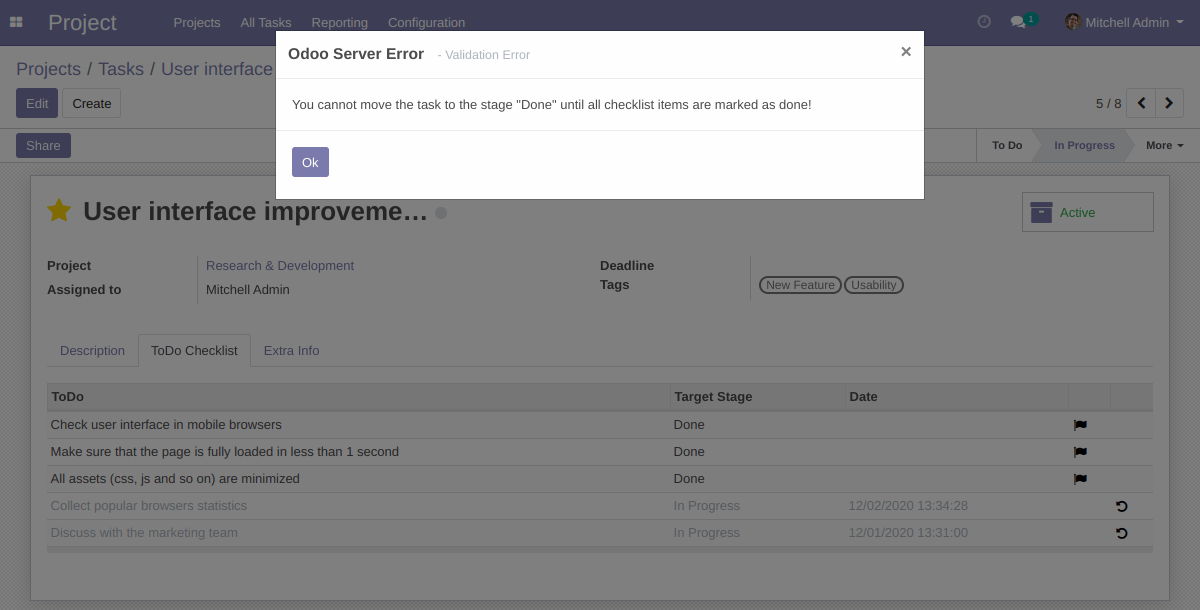 Checklist Target Stage Validation