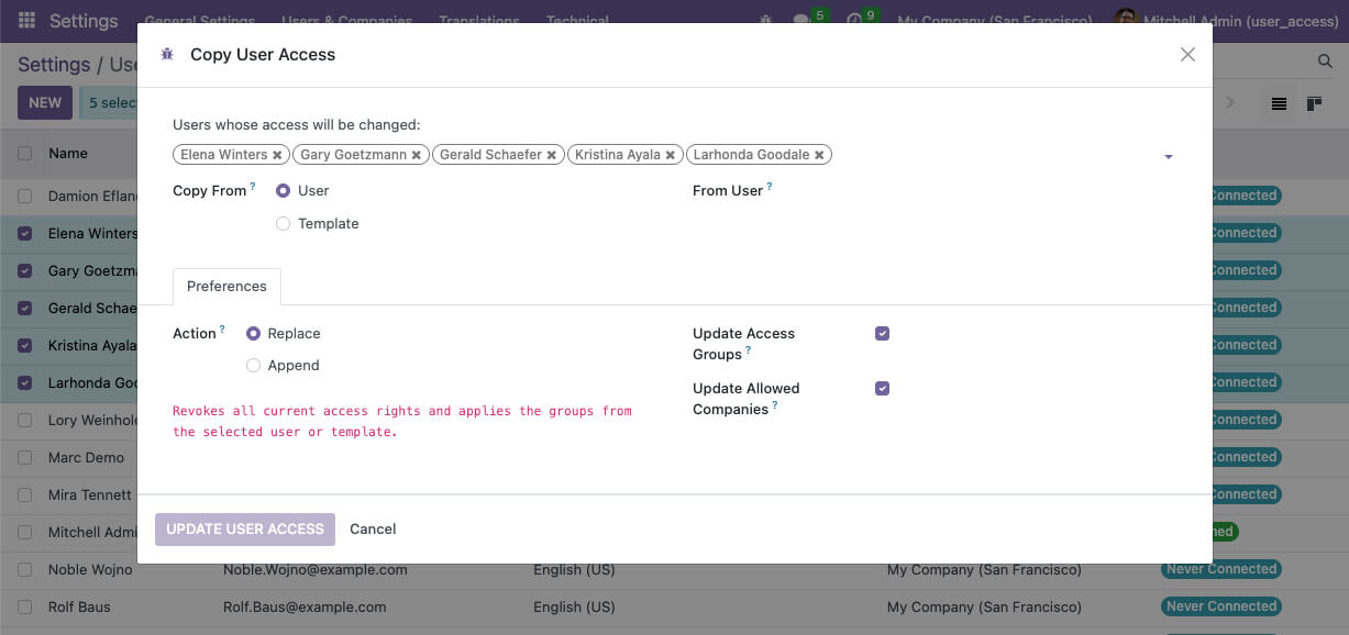 Users Access Bulk Update Wizard