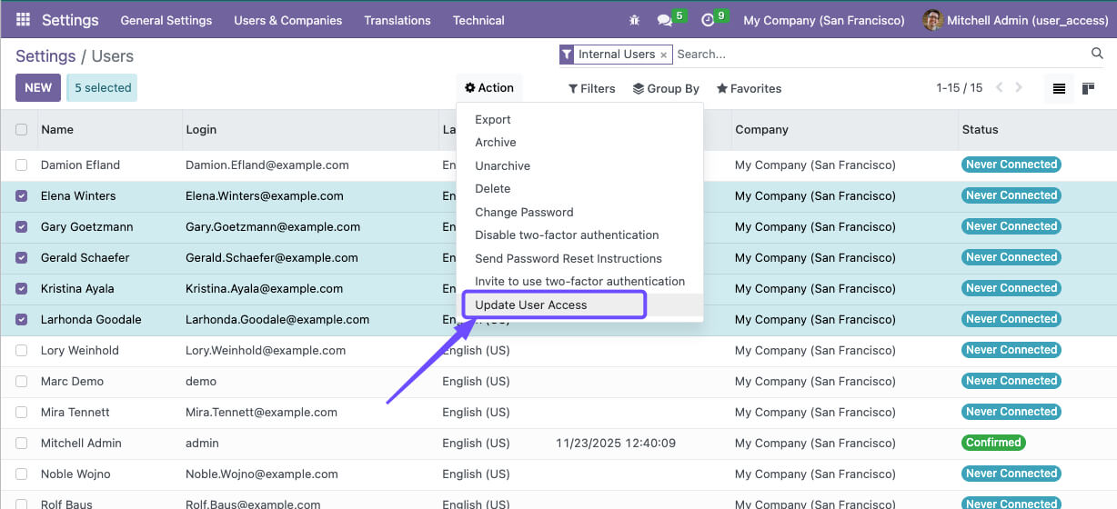 Multi-user access update Mass Update Users Access