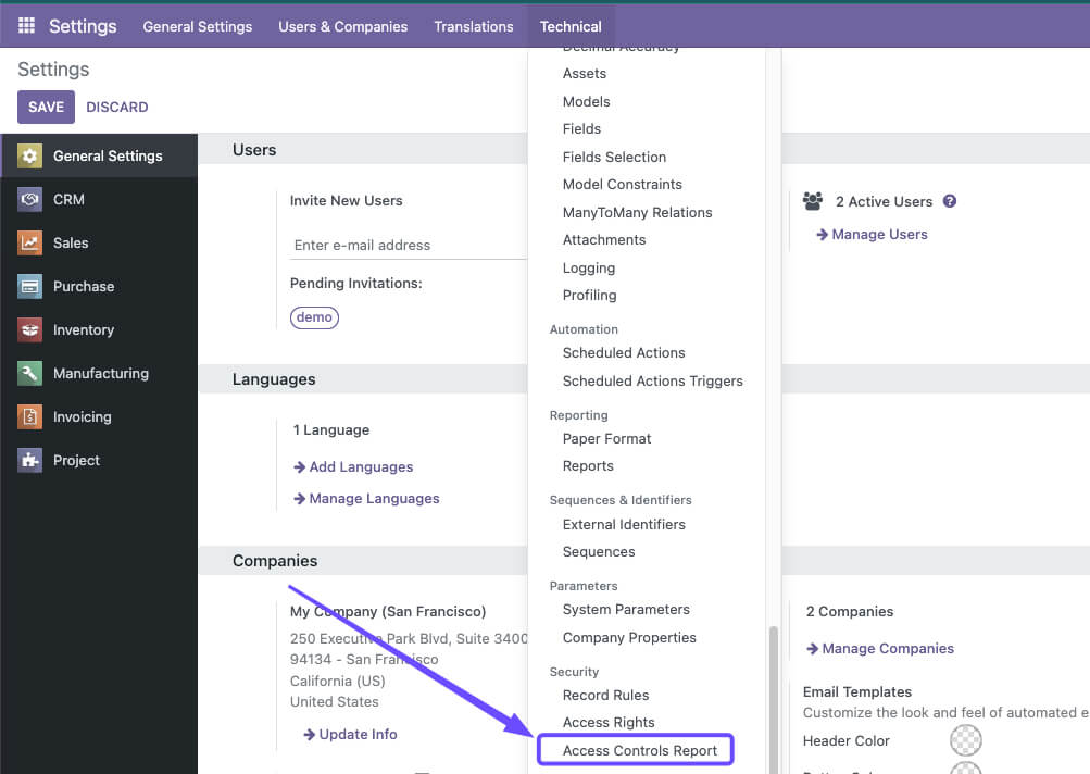 User Access Report Menuitem User Access Report Menuitem