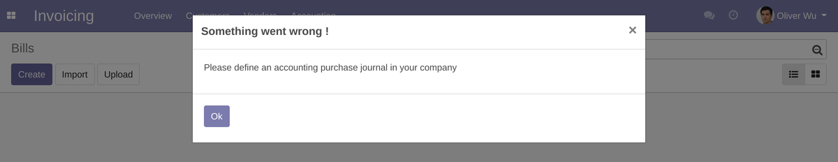 Cannot create vendor bill