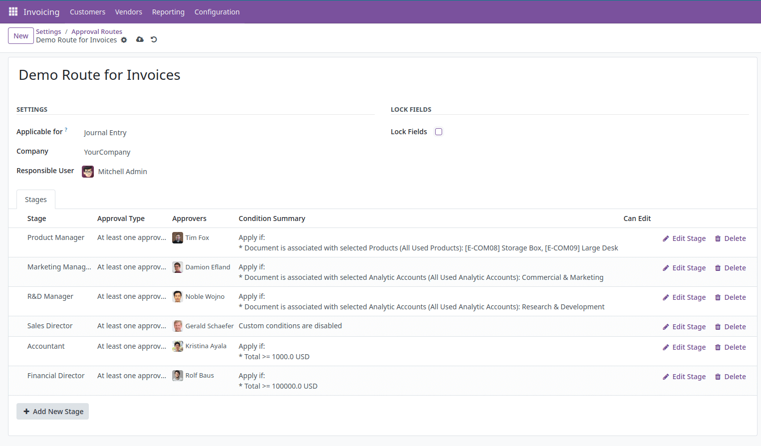 Customer Invoice Approval Route Example