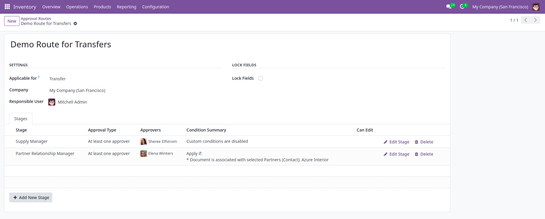 Transfers Approval Route Example