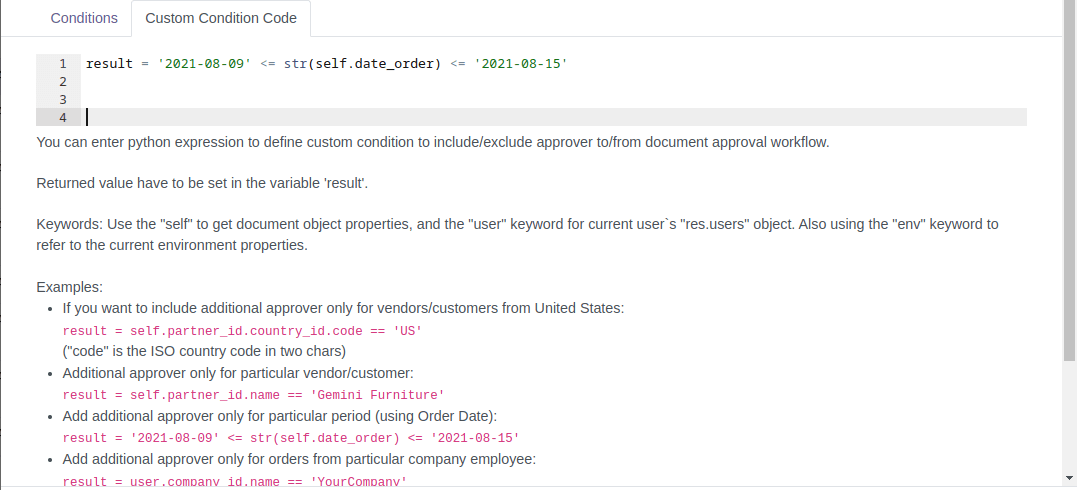 Dynamic Transfer Approval Stage Python Conditions