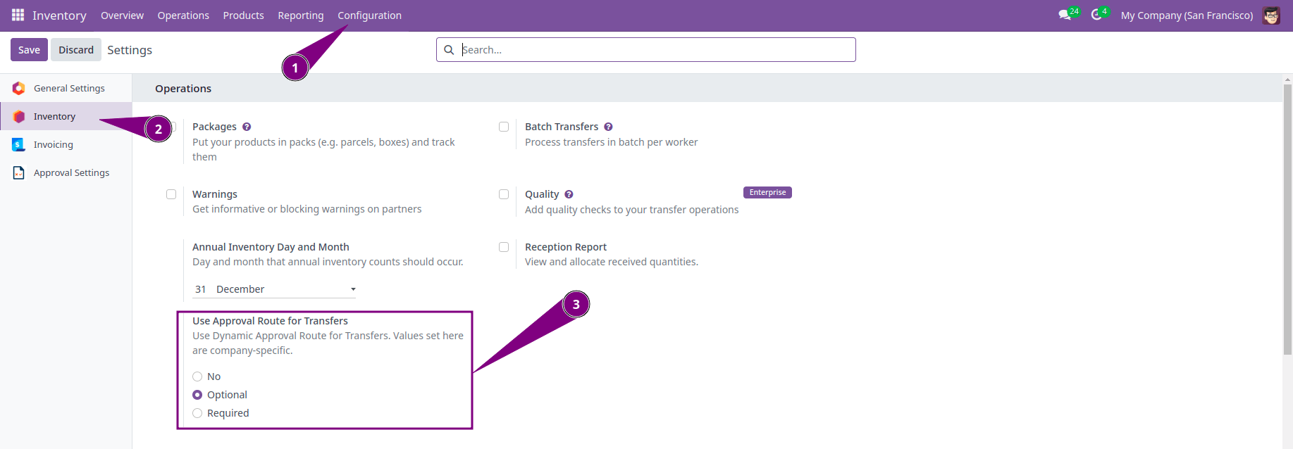Approval Workflow Settings for Inventory Operations