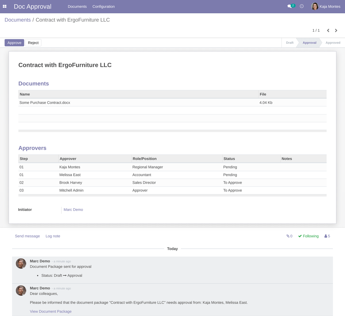 Document Approve/Reject Buttons