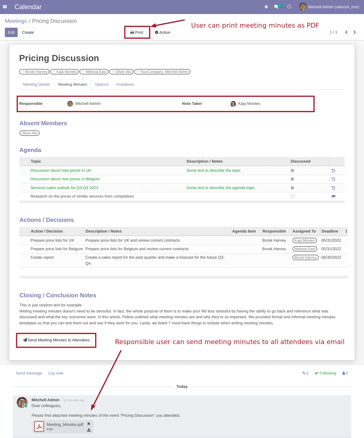 Calendar Event Meeting Minutes Form