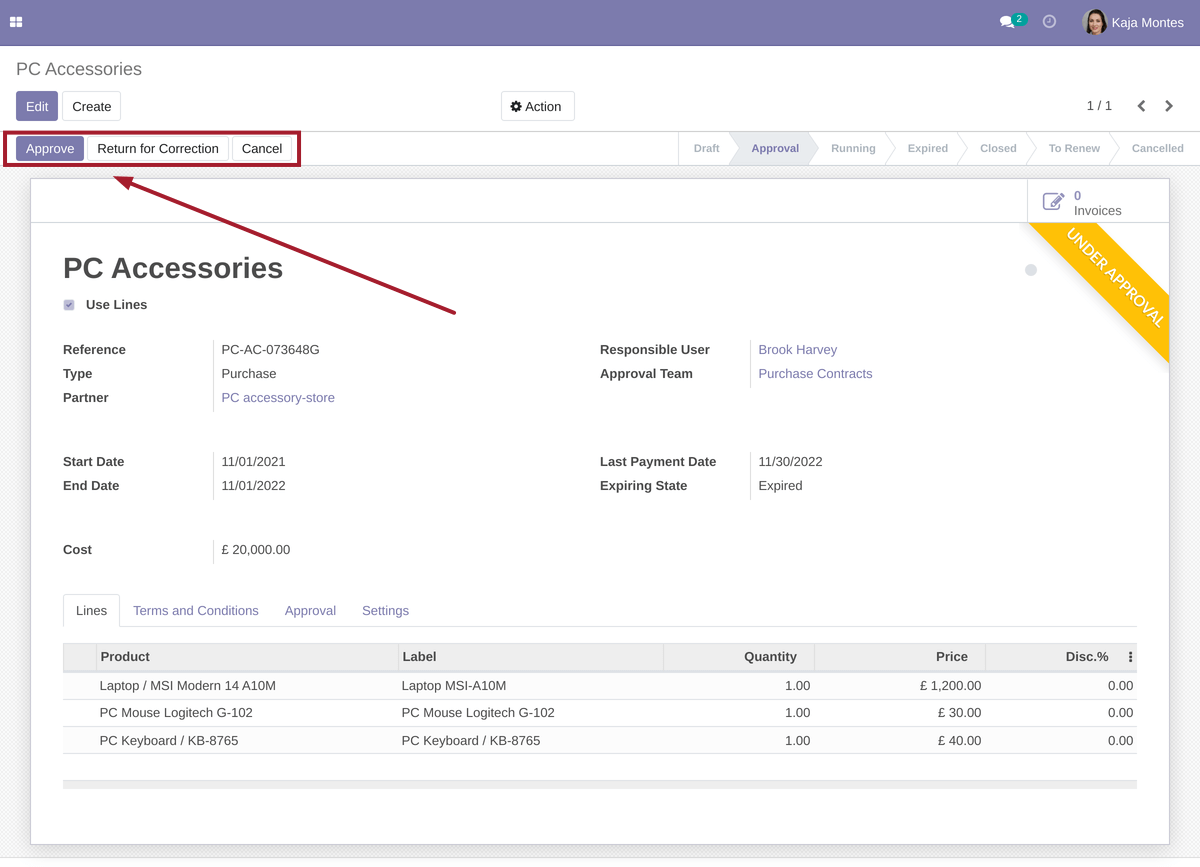 Contract Approve/Cancel Buttons