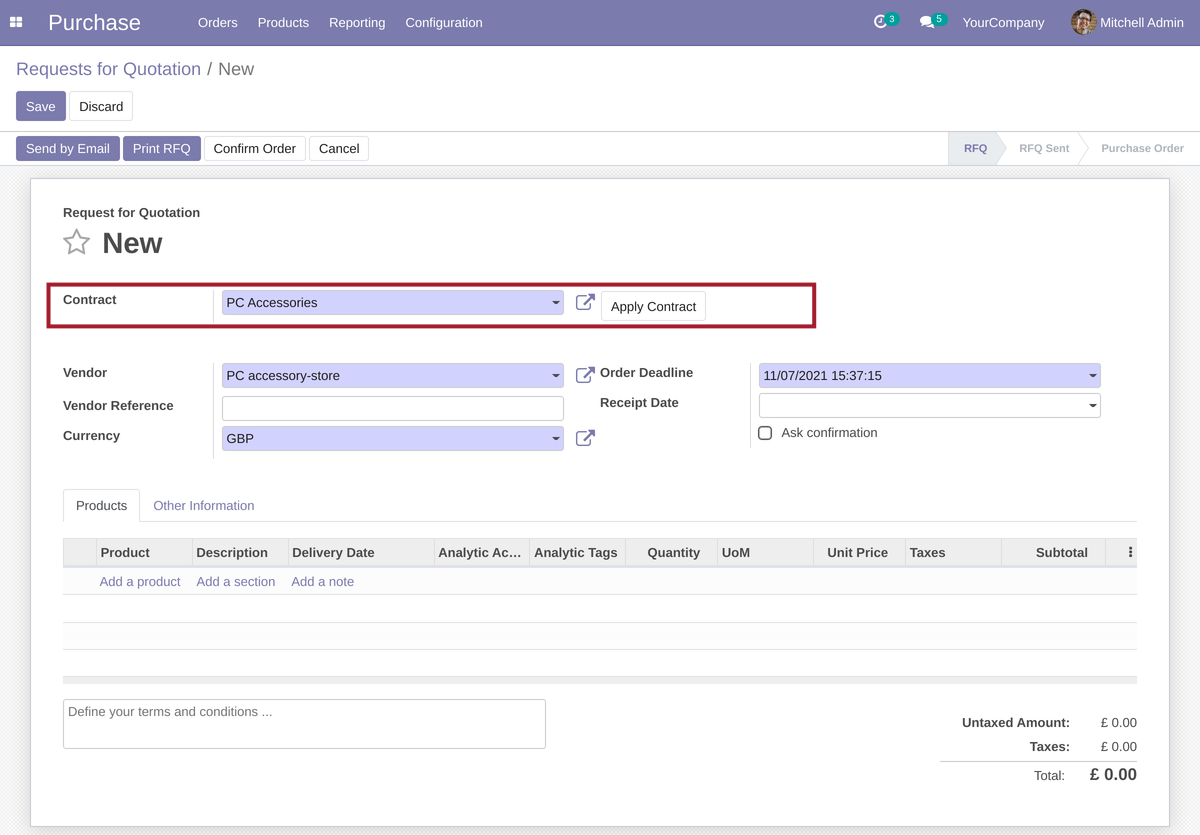 PO RfQ before applying contract