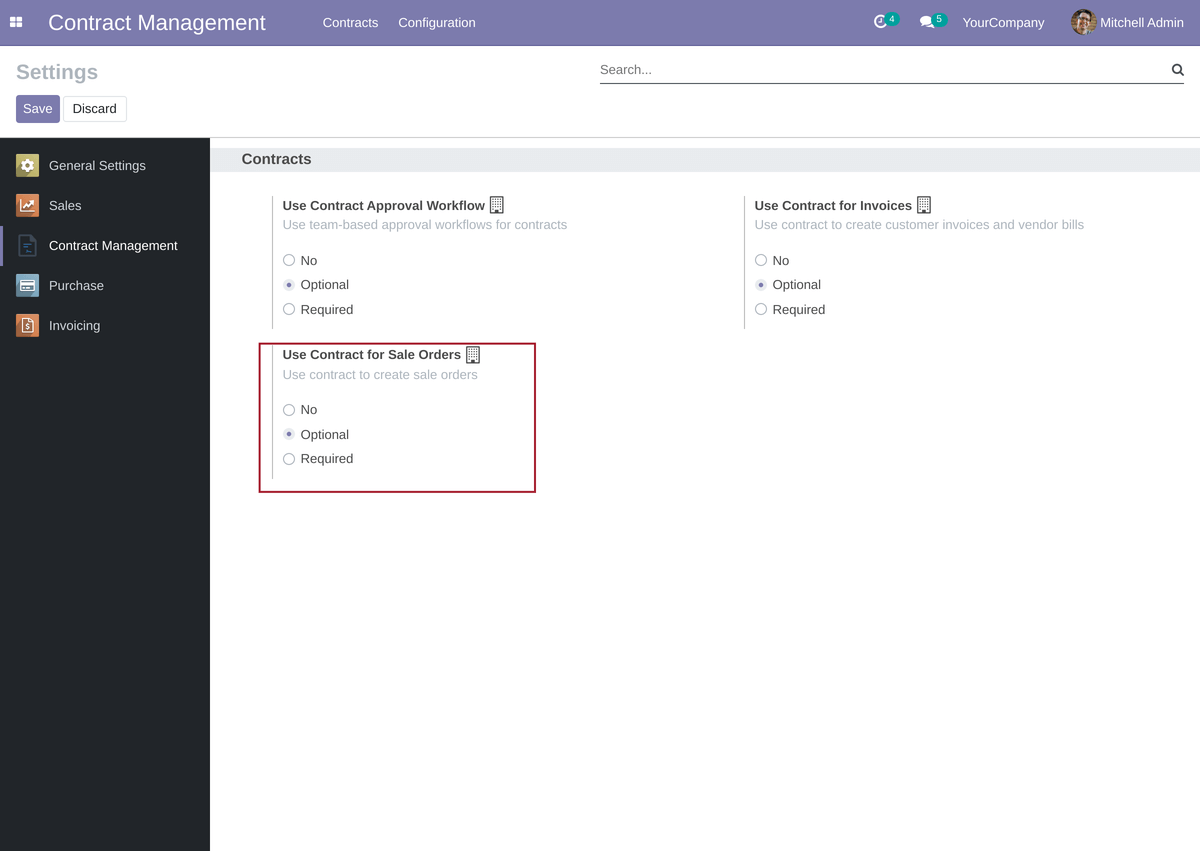 Sale Contract Management Module Settings