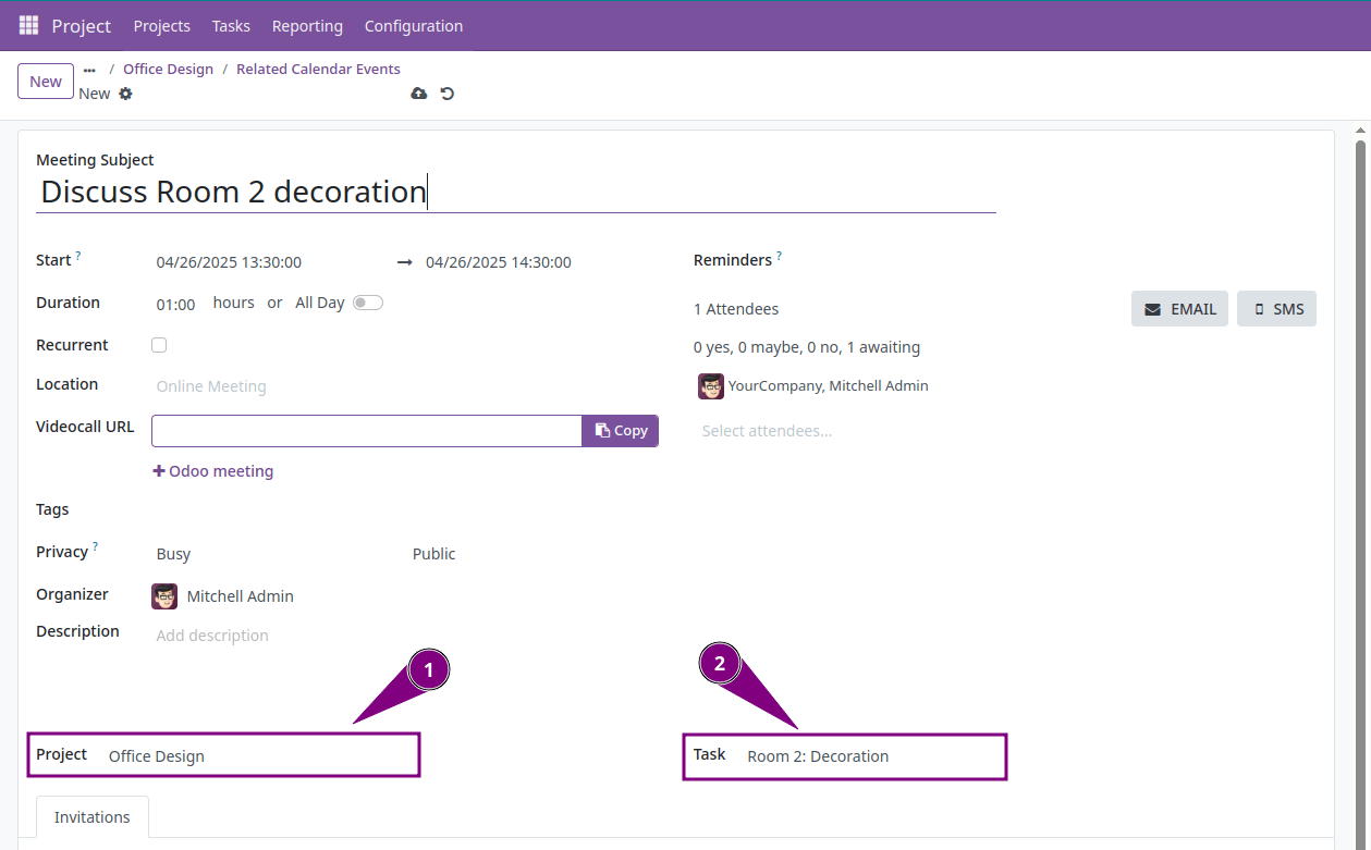 Calendar Event Form with Project Fields