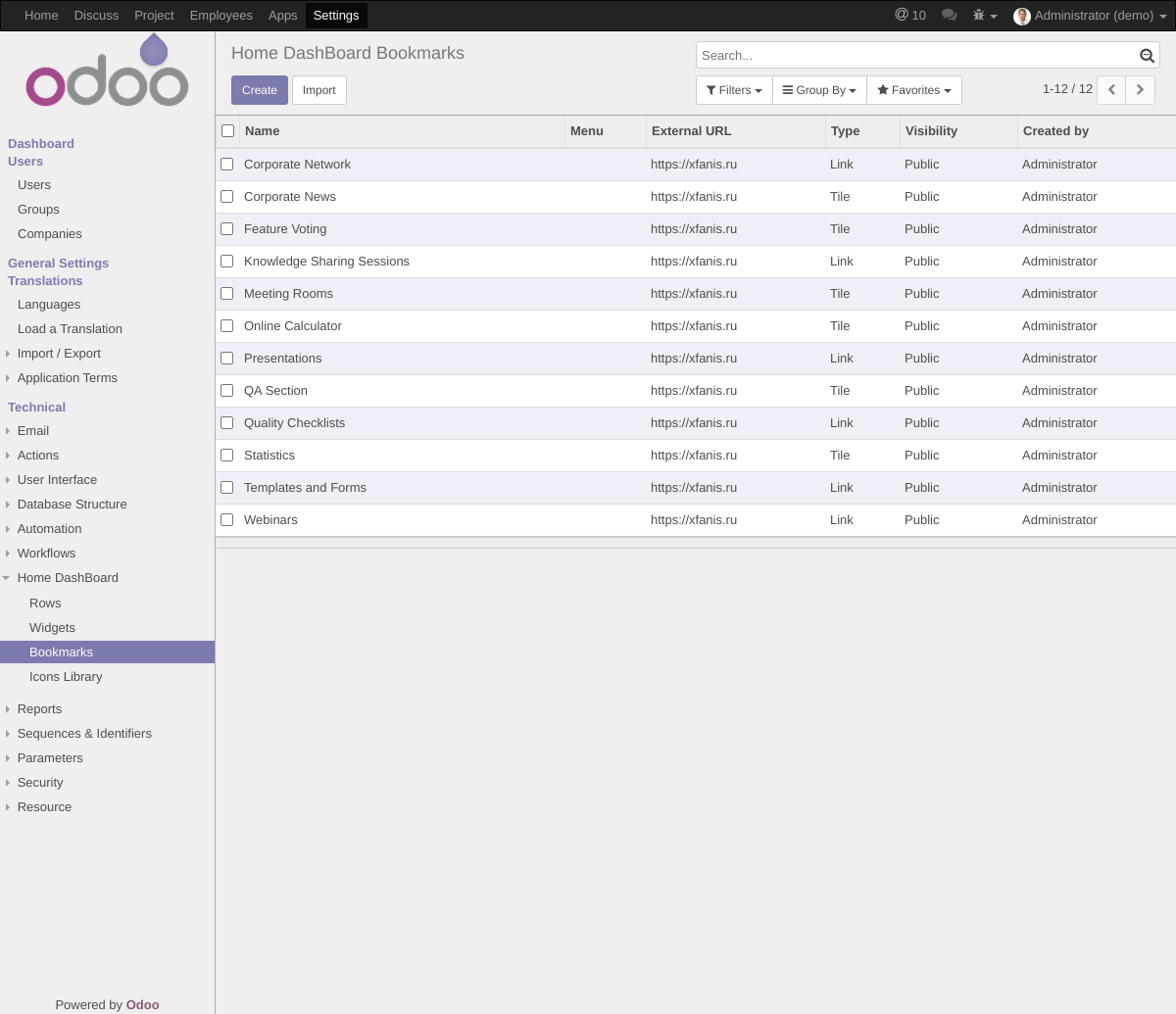 Home Dashboard Bookmarks