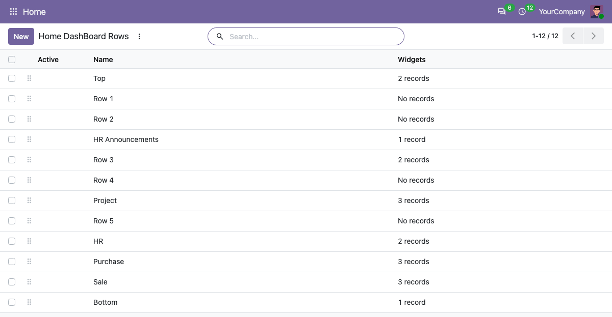Home Dashboard Rows