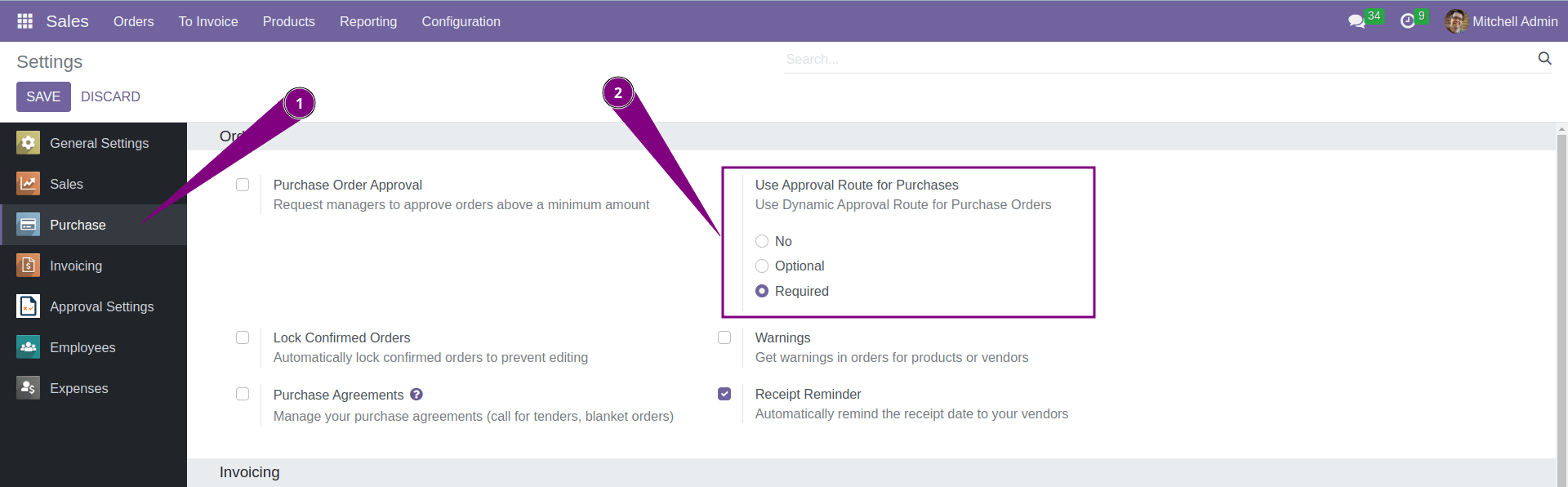 Approval Workflow Settings for Purchases