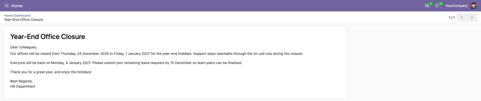 HR Announcement Form User