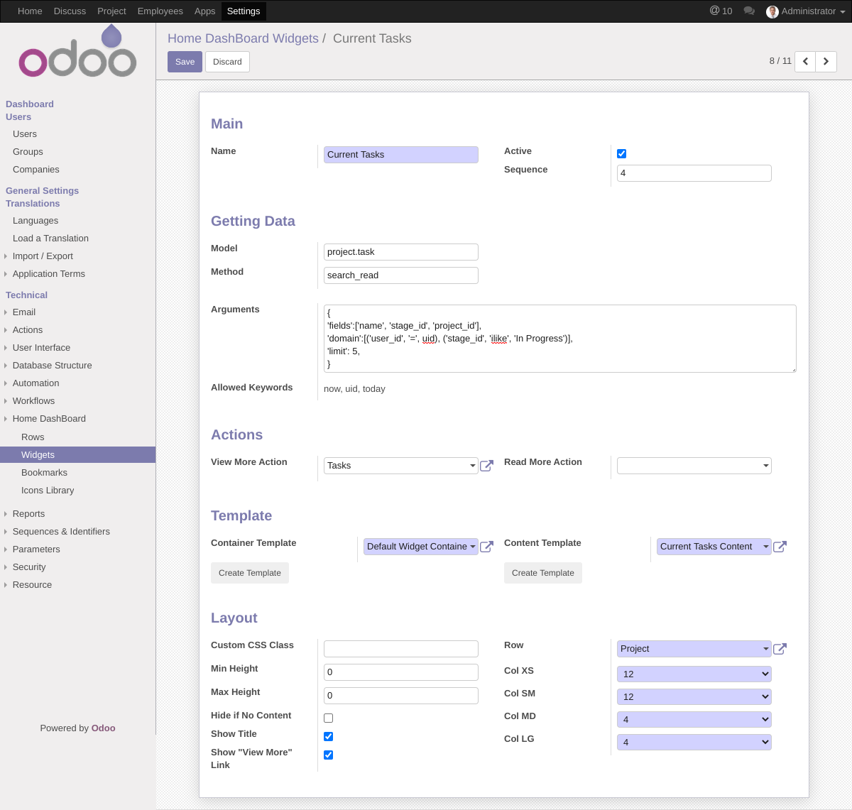 Current Tasks Widget Form