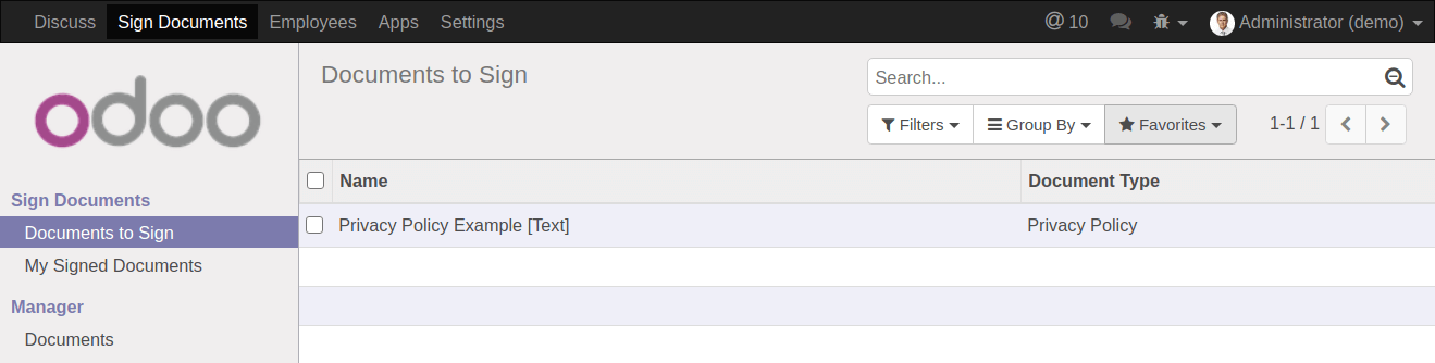 List of documents to read and sign