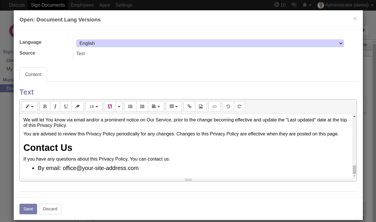 Document Form - Visual Editor