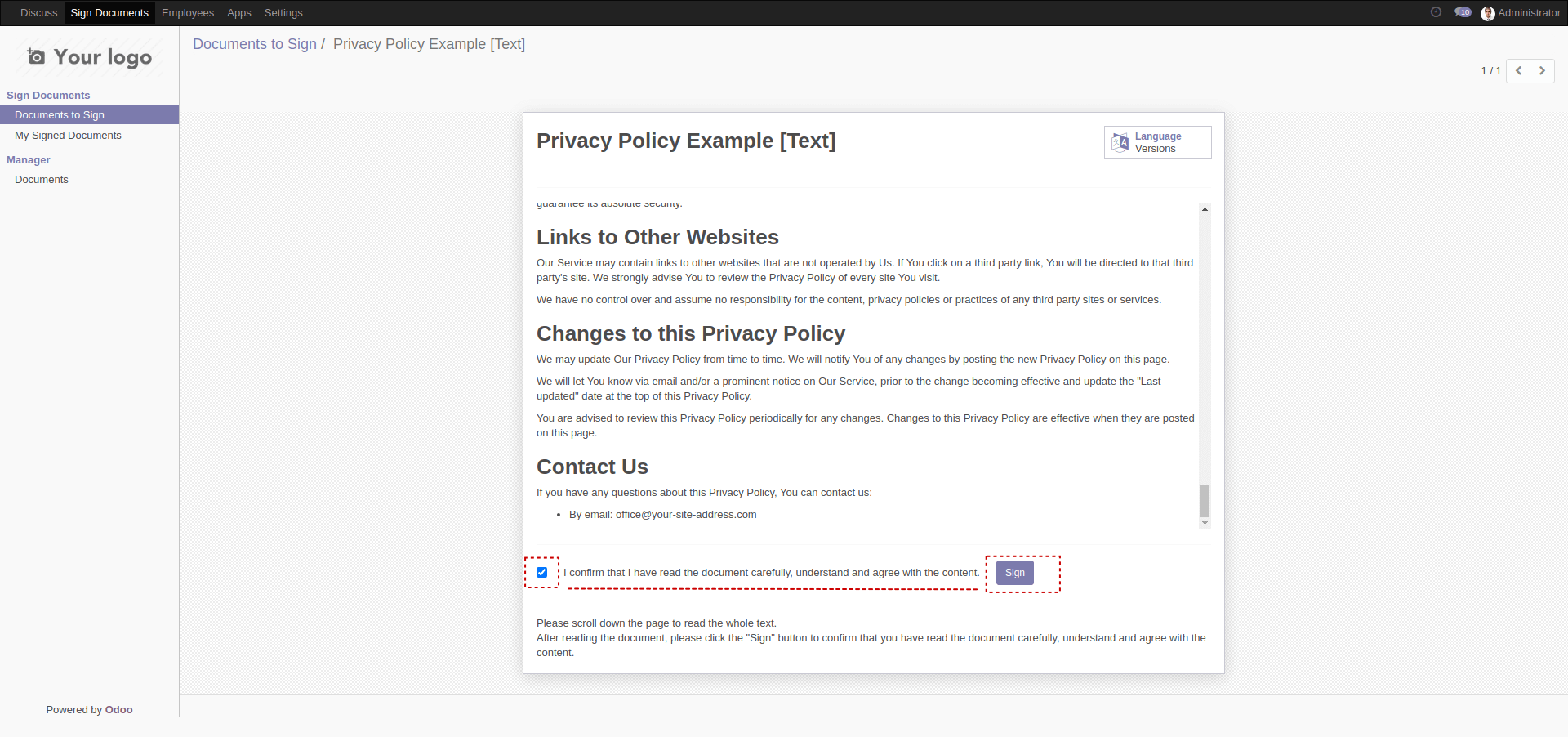 Document Form - Sign Button