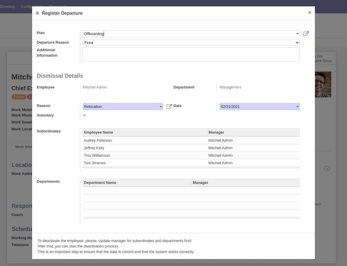 Dismissal Wizard - Case 2