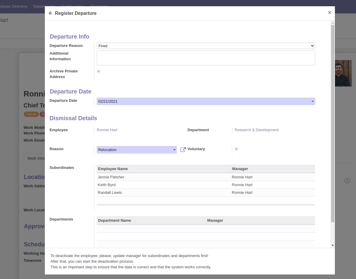 Dismissal Wizard - Case 2