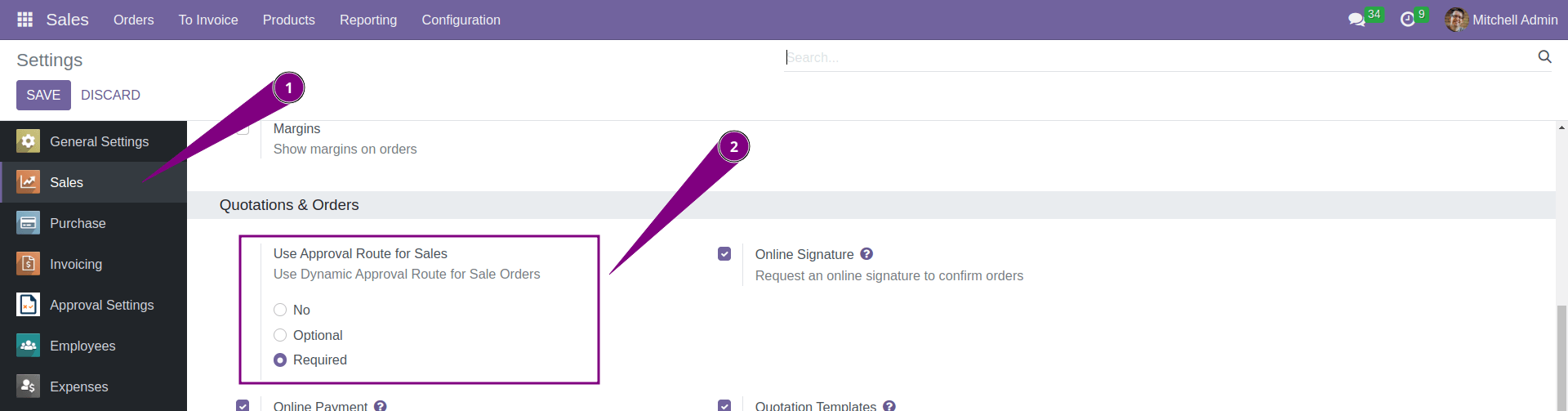 Approval Workflow Settings for Sales