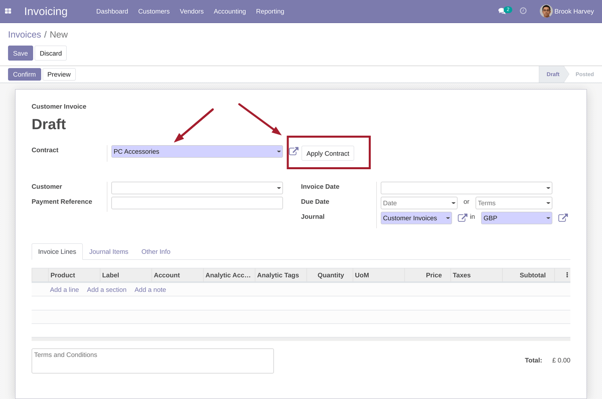 Invoice before applying contract