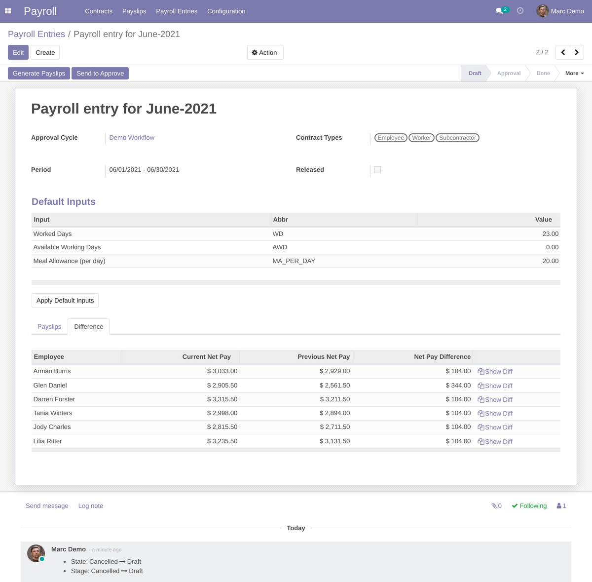 Payroll Calculation Difference Form