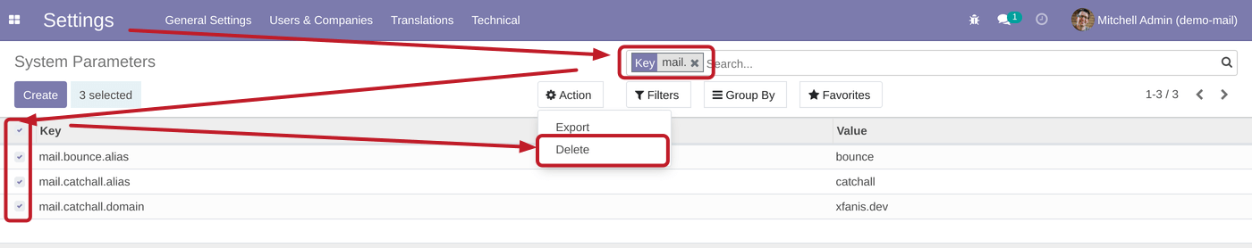 Remove mail config parameters