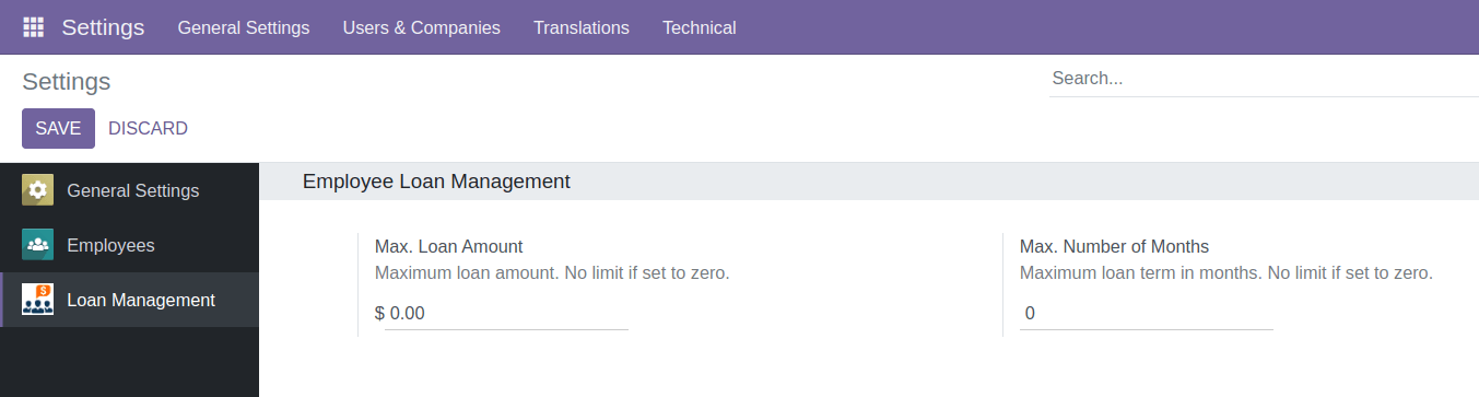 Loan Management Settings