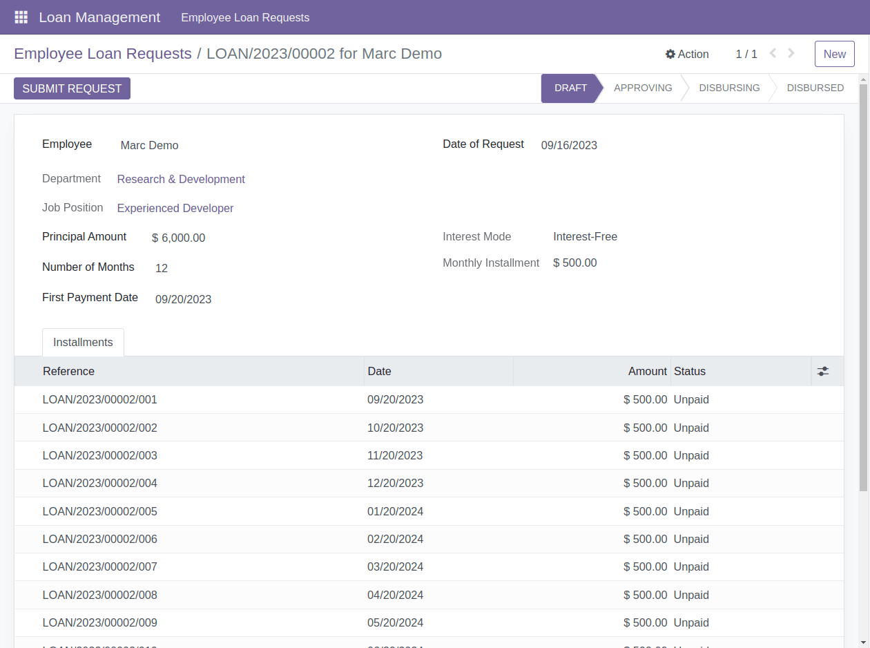 Loan Request Installments