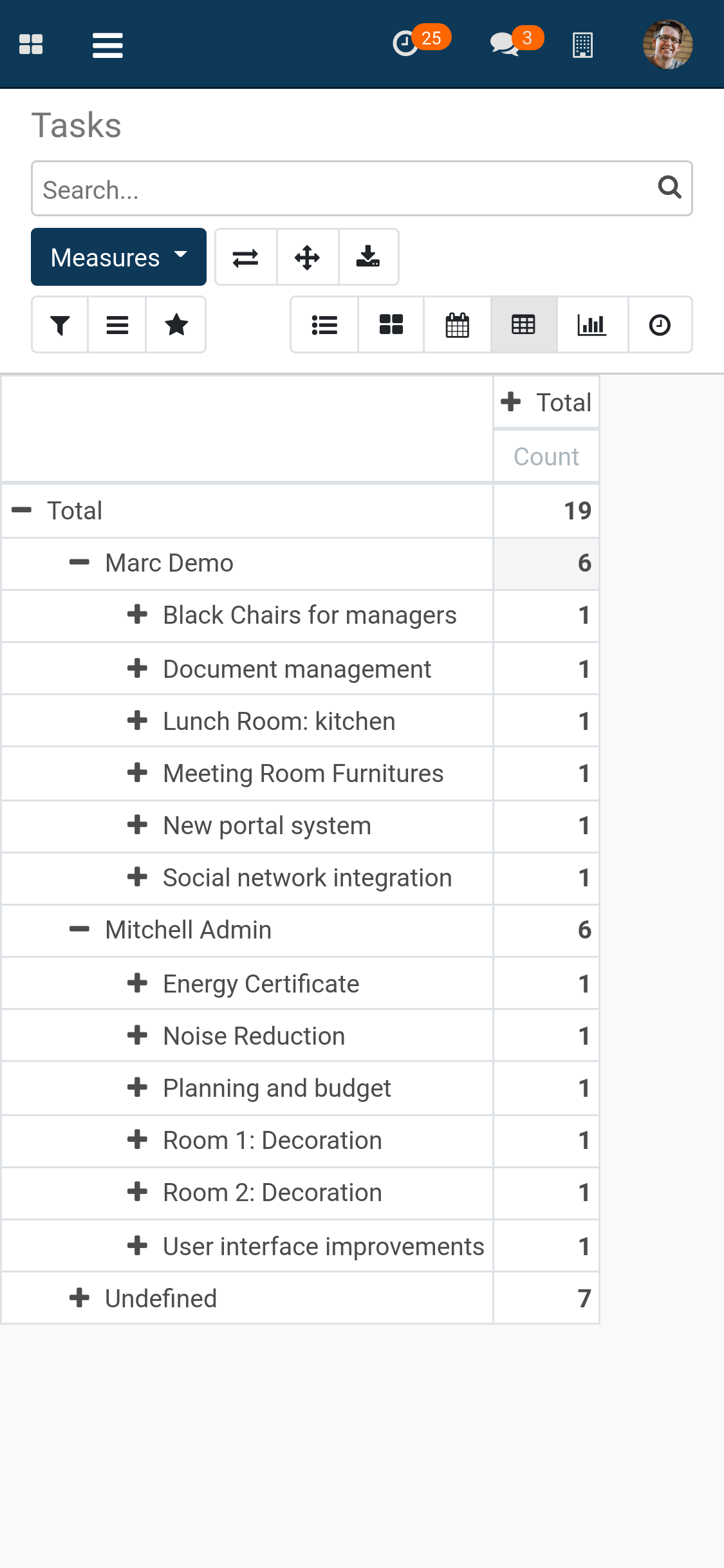 Project Task Pivot View