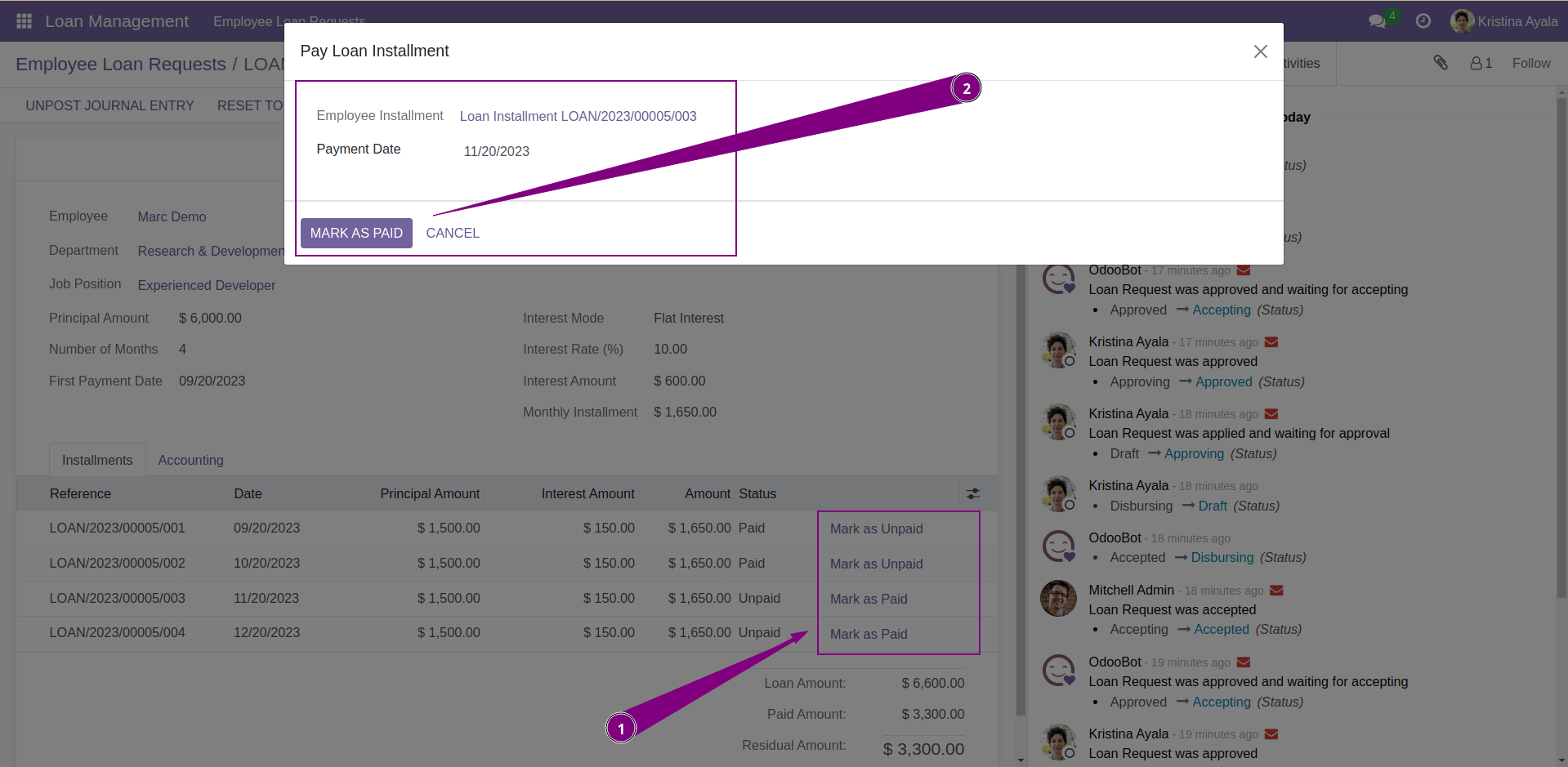 Mark Installment as Paid