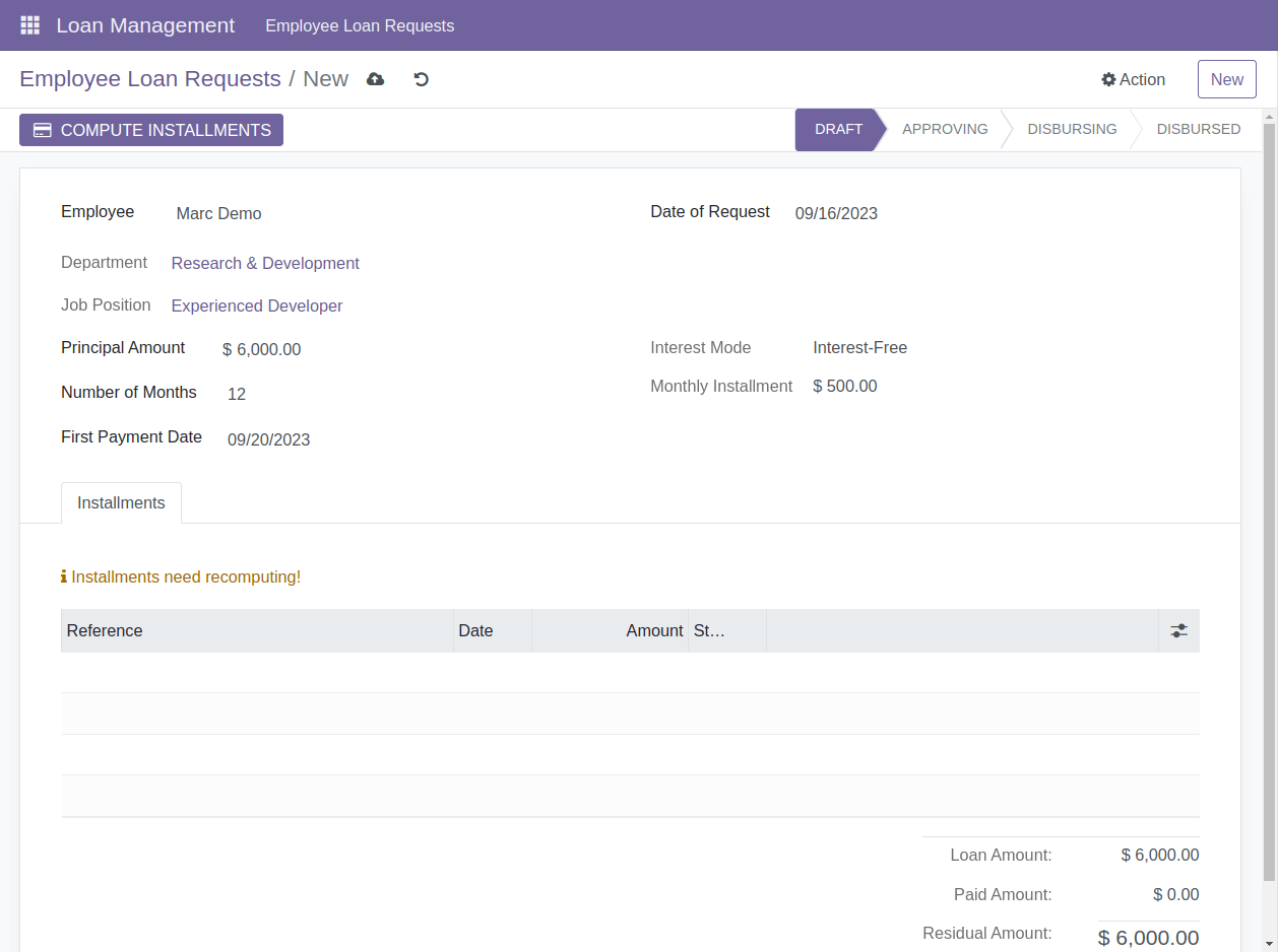 Loan Request by Employee