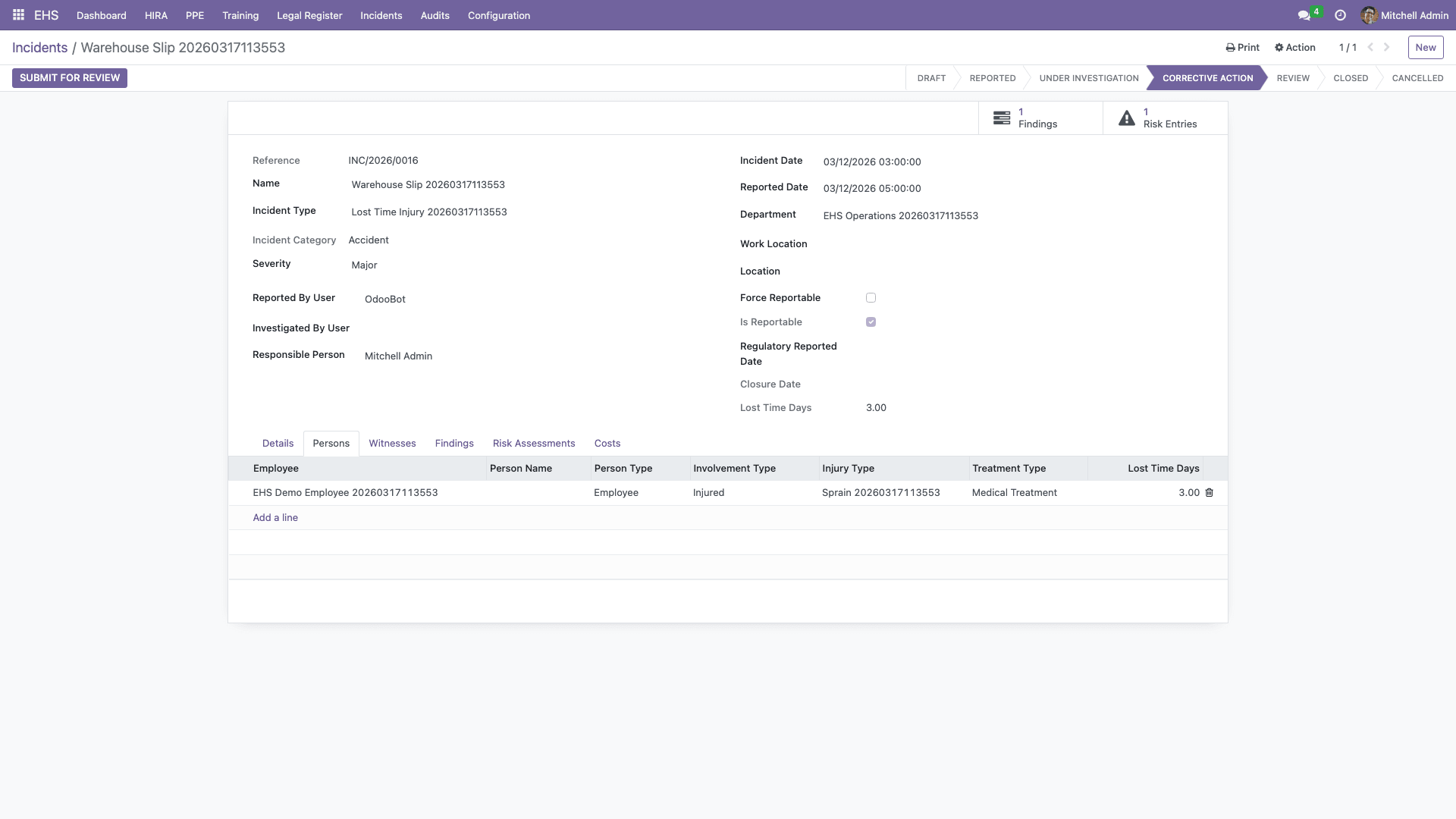 Incident persons details