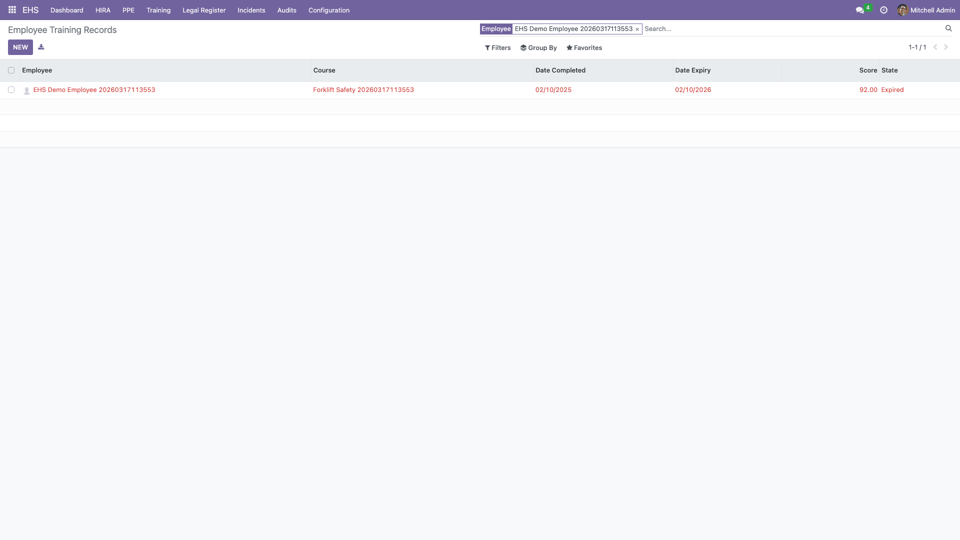 Employee training records
