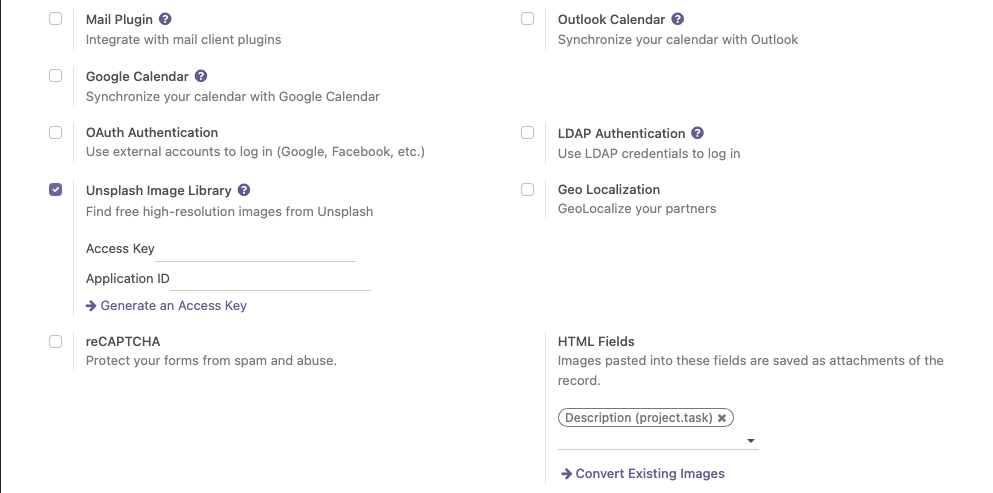 Choose the HTML fields to process Settings: HTML fields to process