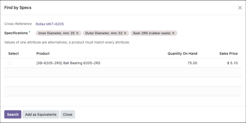 Find products by specifications