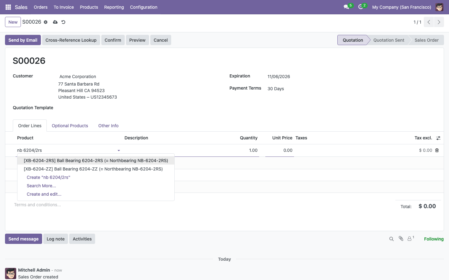 Search by a competitor code in a quotation line