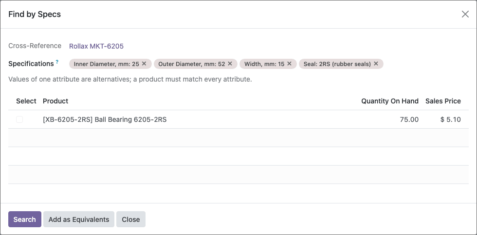 Find products by specifications