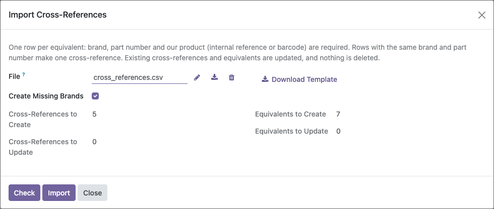 Import check with the counts of records