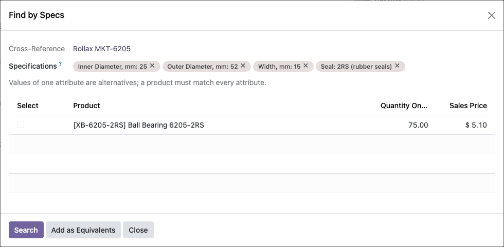Find products by specifications