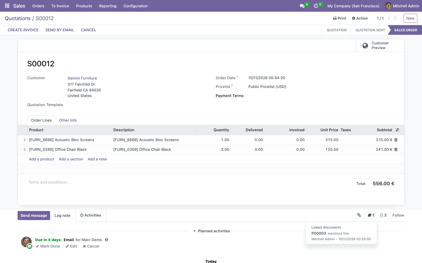 Linked documents of a sale order