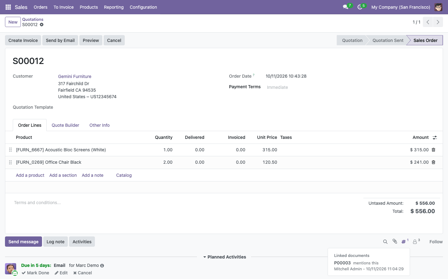Linked documents of a sale order