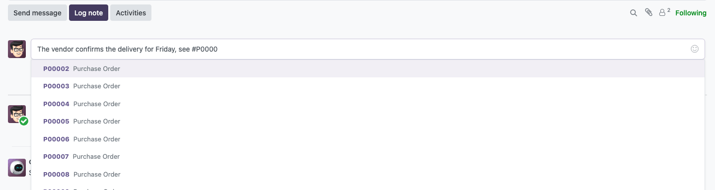 Document suggestions after typing #P000