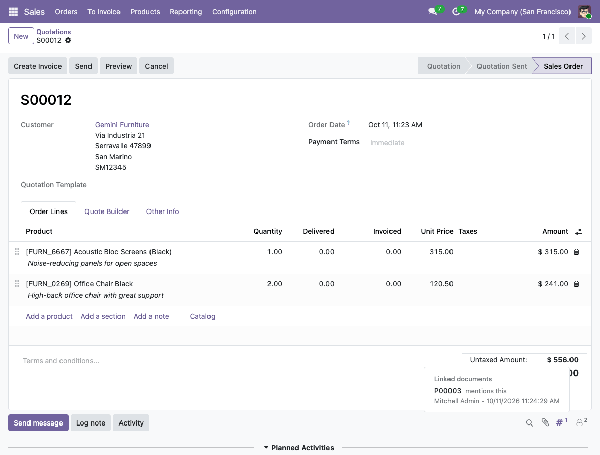 Linked documents of a sale order