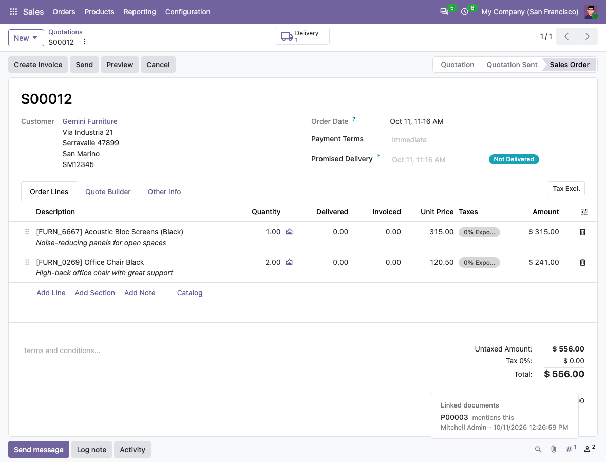 Linked documents of a sale order